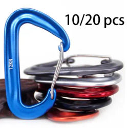 10/20Pcs Aluminum Alloy D-Shaped Keychain Lock Buckle 12KN Climbing Carabiner Hooks for Outdoor Camping Protective Hammocks