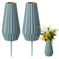 TEMU 2 Cemetery Vases With Metal Spikes, Plastic, Floor Mount, With Flowers Theme, For Outdoor Use, Day, Memorial Gifts, Loss Of