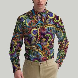 Retrò Vintage Anni '70 Camicia Camicia Aloha Hippie Paisley Costume Per uomo Mascherata Feste Abbigliamento quotidiano Parata dell'Orgoglio Adulti Camicia