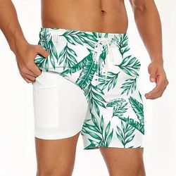 Per uomo Foglia di palma Piante Tropicali Pantaloncini foderati Pantaloncini da bagno 2 in 1 Costumi da bagno Misura del girovita medio Hawaiano Vacanza Abbigliamento mare Tasche Laterali Con Fodera