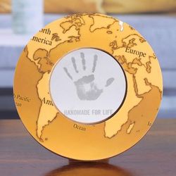 Charming Cartography,'Round Yellow Brown Map Laminated Wood Photo Frame (4 Inch)'