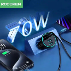 Rocoren 70W Car Charger 4 Ports USBC USB Type C Portable Super Fast Charging Car Quick Charger Adapter For iPhone 15 Pro Xiaomi