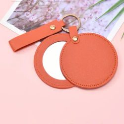 1pc PU Leather Makeup Mirror Round Ultra-Thin Lightweight Cosmetic Mirrors Portable Mini Rotate Travel Pocket Mirror Beauty Tool