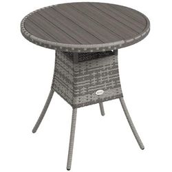 TEMU Outsunny 90cm Pe Rattan Outdoor Dining Table, Patio Table With Wood-plastic Composite Top For Balcony, Garden, Grey