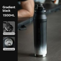 TEMU Nrmei 1500ml Insulated Stainless Steel Water Bottle With Straw, Quick-open Lid, Bpa-free, Leak-proof, Portable For Sports, Travel, And School