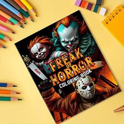 TEMU 1pc Freak Of Horror Coloring Book, 24 Pages, Mixed Color, 20x25cm, Thickened Paper, Horror-themed Adult Drawing , Ideal For Valentine's Day, Halloween, Easter & More Holiday Parties
