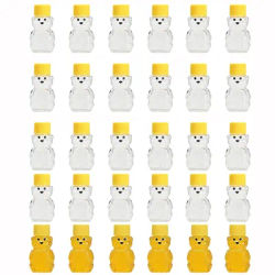 24 PCS 2 oz Plastic Honey Bear Bottle BearMini Honey Bear Jars with Lids Cap Bear Juice Bottle for Holidays Baby Shower Gifts