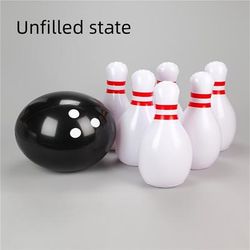 TEMU 7pcs Bowling Set- Pvc, Portable, Fun Indoor/outdoor Game For Adults, 2 Lightweight Balls& 5 With Red Accents