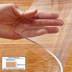 TEMU 1pc Premium Pvc Transparent Tablecloth Protector - 1.5mm Thick, Heat-resistant, Scratch-proof, Ideal For Dining & Coffee Tables In Homes And Hotels, Rectangular Shape
