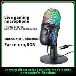 Gaming Microphone USB Microphone for PC Condenser Podcast Mic for Studio Recording with Headphone Jack, Led, Noise Cancellation