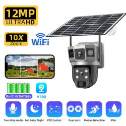 12MP Solar IP Camera WIFI CCTV Dual Lens Triple Screen PTZ Auto Tracking 6K Security Surveillance V380 Pro Camera