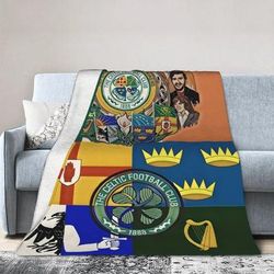 TEMU Celtic Football Club Plush Throw Blanket - Soft 100% Polyester, Vibrant Team Logo Design, For Home, Office, Or Travel - Perfect Gift For Fans, Birthdays, And Holidays