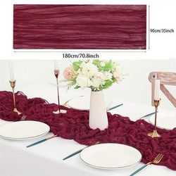 TEMU Bohemian Burgundy Cheese Cloth Table Runner, Polyester Woven Table Mat For Wedding, Bridal Shower, Baby Shower, Birthday, Holiday Party, Thanksgiving, Rectangular Solid Color Table Flag
