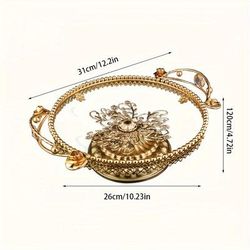 TEMU 1pc Burronwood Elegant Golden Metal Fruit Tray With Intricate – Light Decor For Living Room, Tea Table, Or Kitchen, Food-safe Glass Tray For Dry Fruits And Cups, Trays For Home Decor