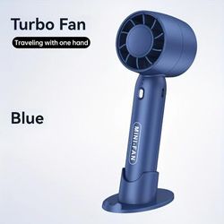 TEMU 1pc Portable Handheld Fan With Phone Stand - Usb Rechargeable, 3-speed Adjustable Wind Speed, Lightweight & , Office, Travel, And Parties (white, Blue, Pink Options)