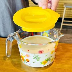 TEMU Microwave--resistant Glass Measuring Cup With Scale - Bpa-free Oval Baking Cup With & Handle, Includes Lid For Adults & Breakfast, Milk, Cooking, Reusable Kitchenware