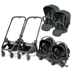 Peg Perego City Loop Twin Stroller + Primo Viaggio Urban Mobility Travel System Bundle - Black / Met
