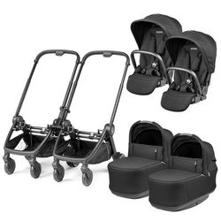 Peg Perego City Loop Twin Stroller + Pop Up Bassinet With Stand Bundle - Black / True Black / True B