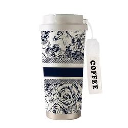 TEMU 530ml Floral Insulated Coffee With Straw & Lid - Stainless Steel, Double-walled For Hot/cold Drinks, Portable Design, Office, Home, Travel, Camping, And Gift Occasions