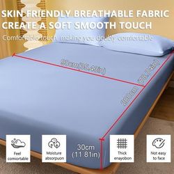"TEMU 1pc Sky Blue Fitted Sheet - Soft, Comfortable, Polyester Bed Cover For 30" Mattresses & Below, A , Ideal For Bedroom Or (pillowcase Not Included)"