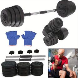 TEMU 30kg Dumbbells Set Adjustable Barbell Hand Weight Lifting Training For Home Gym Strength Exercise Bodybuilding (including Gloves)