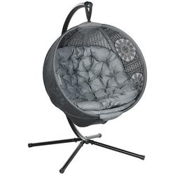 TEMU Outdoor Hanging Chair, Swing Chair With Metal Stand, Thick Padded Cushion, Foldable Basket And Side Pocket, For Indoor And Outdoor