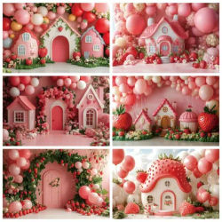 Red Strawberry Berry House Balloon Arch Backdrop Girls Baby Shower Birthday Party Cake Smash