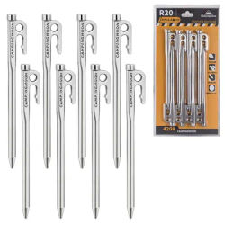Campingmoon R40-6/R30-8 Heavy Duty Steel Tent Stakes Pegs with Hook and Hole Design for Outdoor Backpacking Camping Tent Canopy