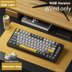TEMU Ajazz Ak820 75% Layout Wired Mechanical Gaming Keyboard, With Volume Knob, Southward Led, Pbt Keycaps, Programmable Rgb, Detachable Usb-c Cable, Including Keycap Puller - For Use; Ak820