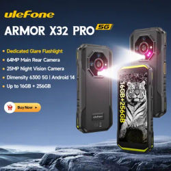 【2025 New】Ulefone Armor X32 Pro 5G Rugged Phone Smartphone Android 14 16GB RAM 256GB ROM 64MP Main Camera Dimensity 6300 NFC
