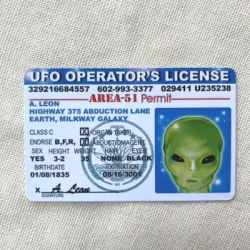 UFO Operator License - Funny Fake ID Alien Drivers License L01-Aluminum