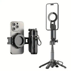 Foldable Magnetic Phone Stand & Selfie Stick with Wireless Remote, 360° Rotating Mount Compatible with IPhone/Samsung/Android