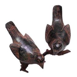 Chirping Couple,'Bronze Sculpture of Bird Pair from Indonesia'
