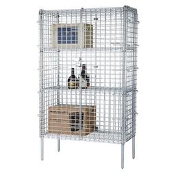 Focus FSSEC18604 60" Stationary Security Cage, 18"D, 4 Shelves, 60" x 18" x 74", Silver