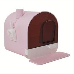 TEMU Enclosed Cat Litter Box With Lid For Small To Medium Cats -shaped, Drawer Design, Includes And Non-slip Mat, Charcoal, Abs Plastic