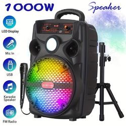 TEMU 1800mah 1000w Portable Wireless Speaker With Loud Subwoofer Stereo, Bass Technology, Lighting, Speaker Stand, Microphone, And Long Playback Time For Outdoor Parties