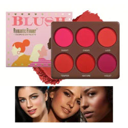 6 Colors Waterproof Matte Blush Palette Medium Buildable Coverage Long-Lasting Natural Finish Suitable for All Skin Types