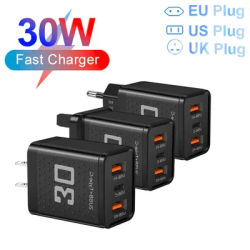 30W USB Type C chargeur Charge rapide prise ue/US adaptateur de chargeur de téléphone pour iPhone Samsung Xiaomi Huawei 3 Ports chargeur mural rapide