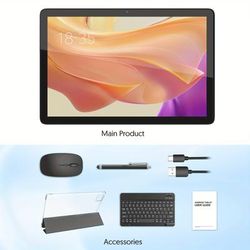 TEMU 10.1-inch Tablet, Android 14 Tablet 2-in-1 With Keyboard, Mouse, Stylus, 8gb (4+4gb) , 128gb Rom, -core Processor, 8000 Mah, 5g Dual-band Wifi6, Office Tablet