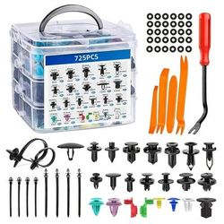 TEMU 680pcs/725pcs Universal Car Retainer Clips Kit, Pp Auto Bumper Fasteners With Storage Box, Assorted Screw Repair Studs Set For All Vehicle Models, With Fastener Remover Tools & Cable Ties