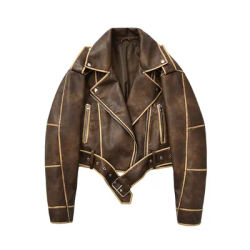 Ailegogo Spring Autumn Women Loose Moto Biker Retro Faux Leather Jacket Streetwear Female Vintage Belt Zipper Coat Outwear