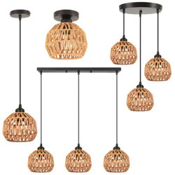Lampe à suspension tissée en corde de chanvre, lustre en rotin naturel et osier E27, abat-jour tissé à la main, luminaire suspendu au plafond