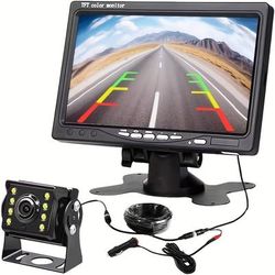 "TEMU Rear View Backup Camera System With 7" Hd Monitor, Heavy Duty 4-pin Cable, Night , 12-24v Car Plug, For Trucks, Rvs - Simple Installation"