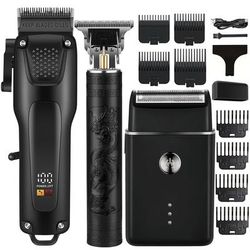 TEMU 3pcs/1set Professional Hair And Beard Including Electric Shaver And T-shaped Blade Trimmer Professional, Precision Trimmer Set, Men's Hair Clipper And Trimmer Set Very Suitable For Personal Use