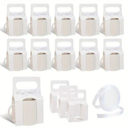 12Pack Mug Boxes with 1 Roll Ribbon for Gifts, 11-12oz Sublimation Mugs Gift Packaging Box with Handle Design, Sublimation Mugs
