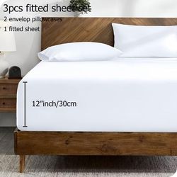 "TEMU 3pcs Queen Size Extra Deep Pocket Fitted Sheets - Premium 1800 Microfiber, & Wrinkle-free, 12" Height, 8 Color Options, Machine Washable"