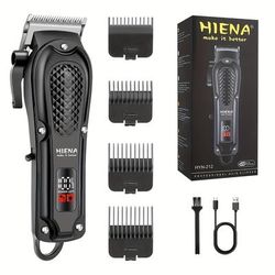 TEMU Hiena Kit: Rechargeable Hair Clipper, Beard Trimmer & Nose Hair Set With Lcd Display - Usb Charging, 1500mah Battery, Includes Combs - Ideal Father's Day Gift