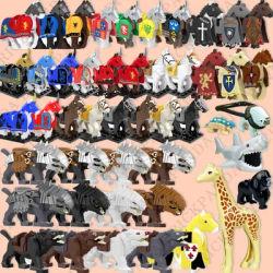 MOC Medieval Building Blocks Figure Accessories Zoo African Elephant Camel Deer Wolf Crocodile Warhorse Animal Bricks Toys Gifts