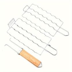 TEMU Stainless Steel Hot Dog Grilling Basket – Heavy-duty Metal Bbq Accessory For Sausages, Picnics & Camping, Easy For Cooking, Battery-free, Grilling Accessories For Outdoor Grill