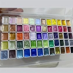 TEMU Advanced 60-color Watercolor Set, Including Metallic Glitter And Pearl Effects In Bright Solid Colors, Suitable For Art, Illustration And Painting